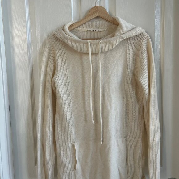Athleta Sweater Cashmere Long Sleeve Smock Cowl Neck Hood Kangaroo Pocket SZM - Picture 2 of 8